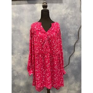 The Pioneer Woman Women Red Floral Print Tunic XXL Long Sleeve V Neck Dress